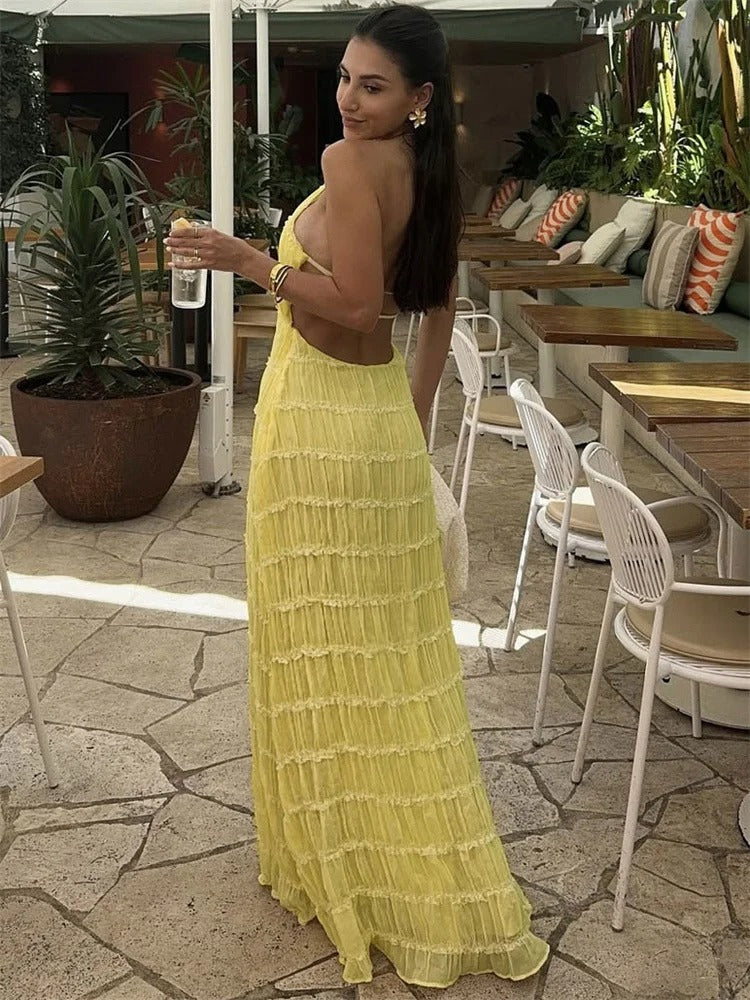 Elegant Halter Maxi Dress with Open Back