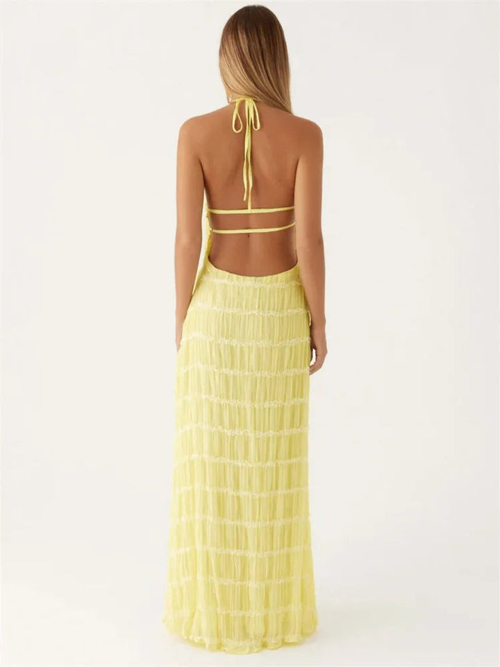 Elegant Halter Maxi Dress with Open Back