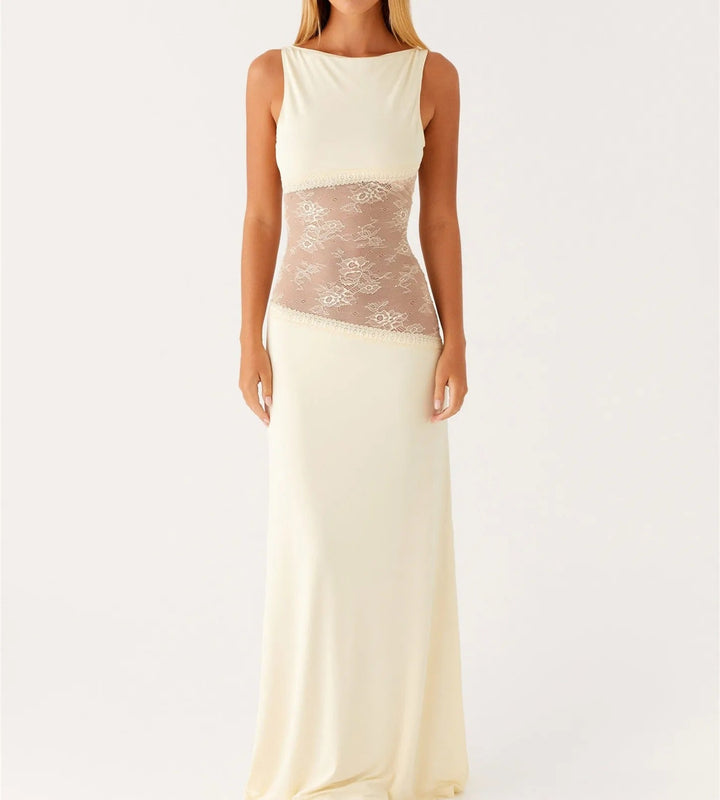 Lace evening dress with sophisticated silhouette