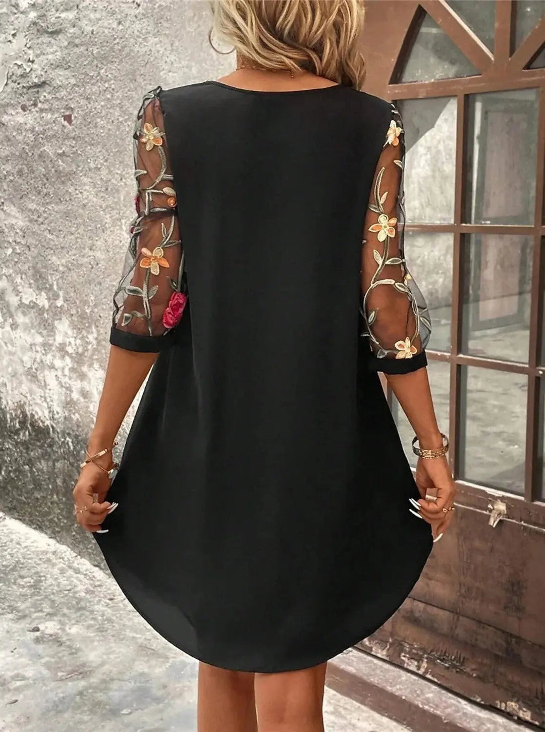 Floral Mini Dress with Floral Sleeves Summer Dress