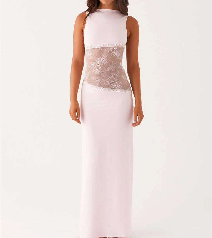 Lace evening dress with sophisticated silhouette