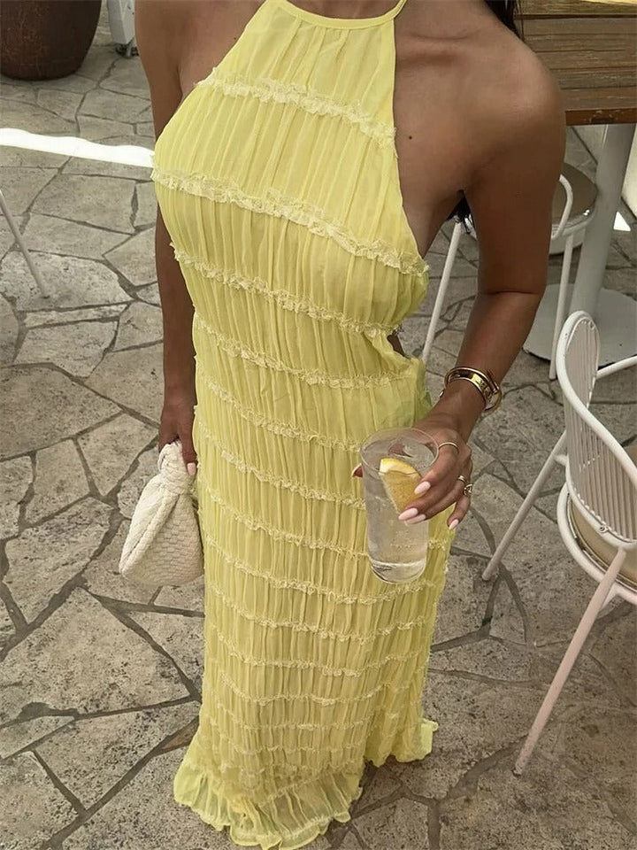 Elegant Halter Maxi Dress with Open Back