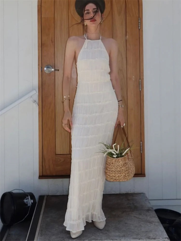 Elegant Halter Maxi Dress with Open Back