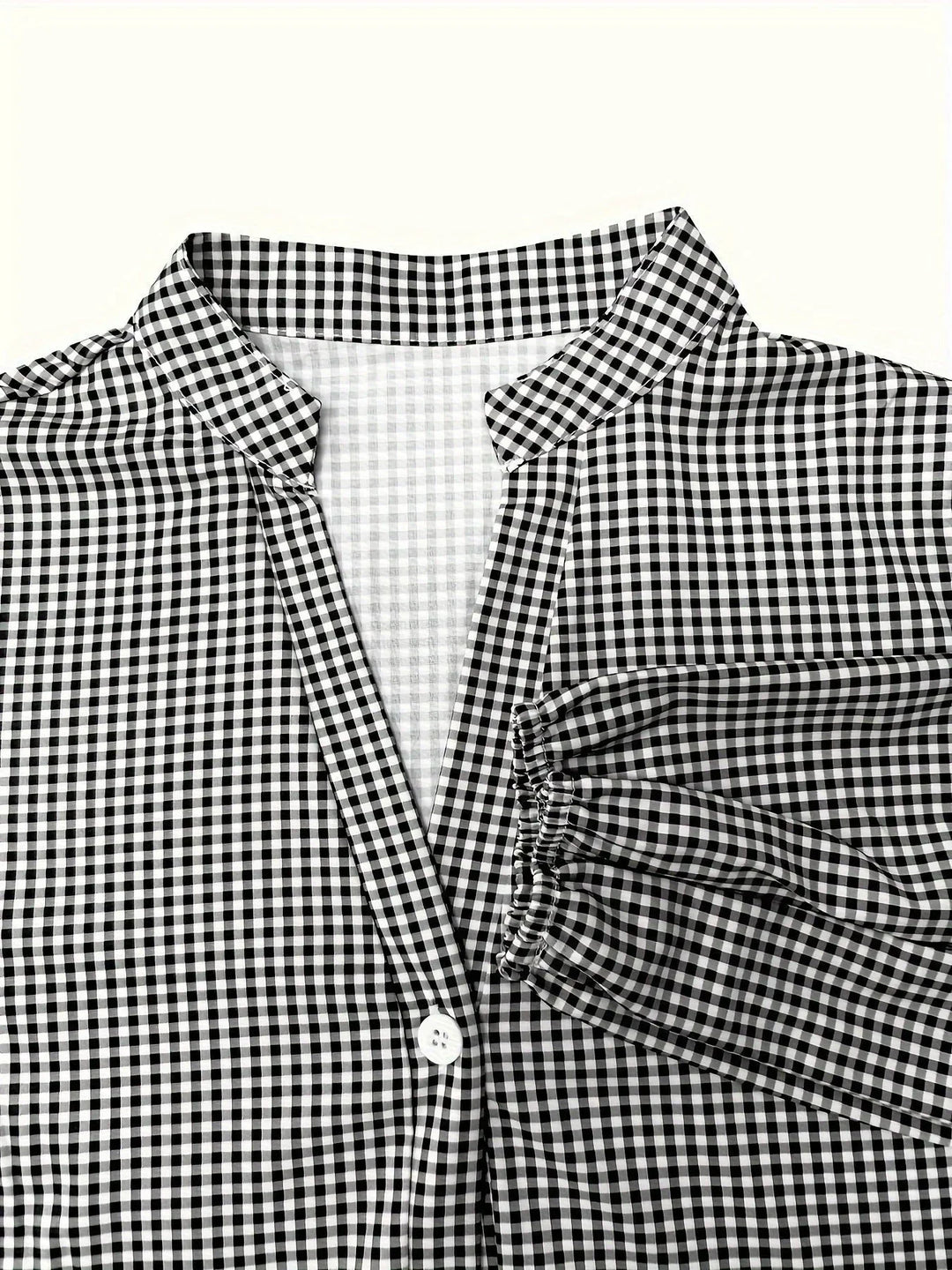 Short Checked Dress for Women with 3/4 Sleeves and Buttoned Collar