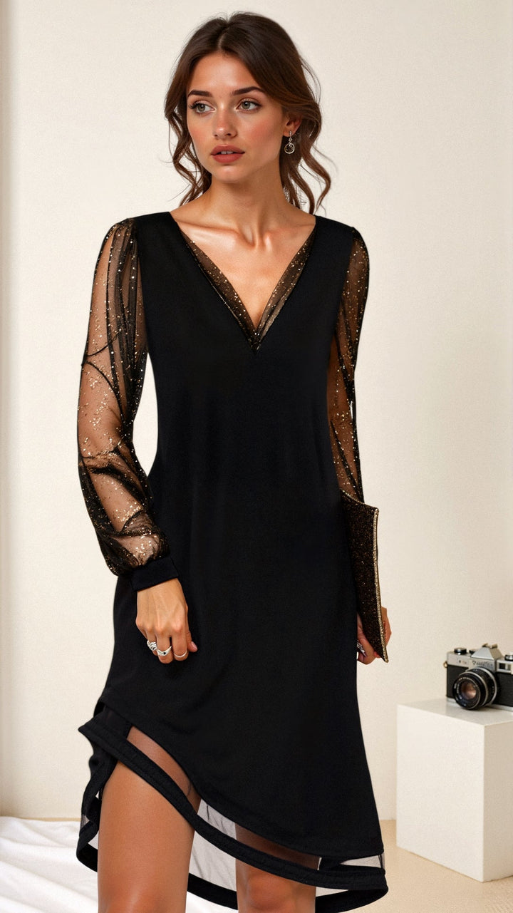 Midi Evening Dress With Mesh Sleeves