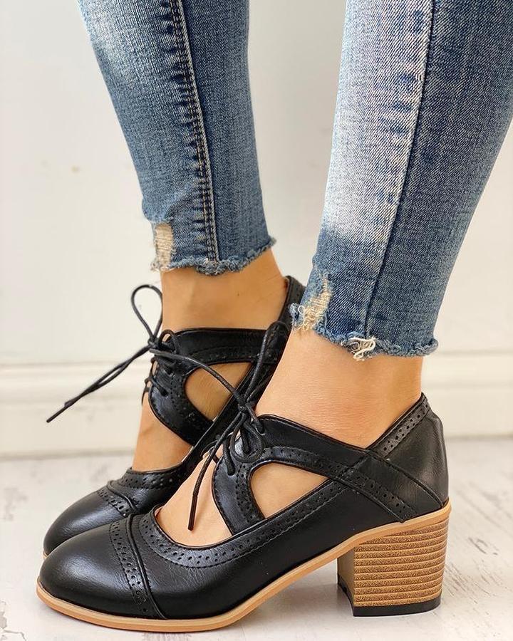Women’s Heeled Lace-Up T-Strap Shoes