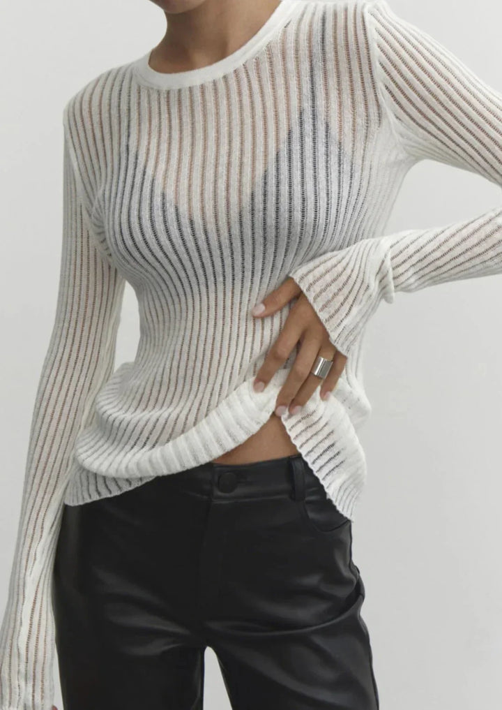 Women's Transparent Ribbed Knit Jumper in Casual Style