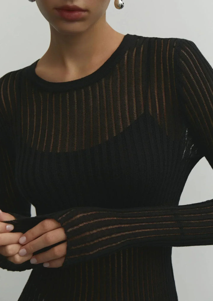 Women's Transparent Ribbed Knit Jumper in Casual Style