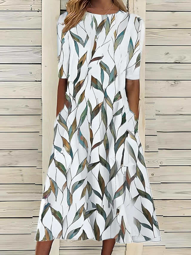 A-Line Midi Dress with Pockets Flowy Women's Dress