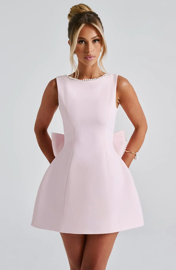 Short Dress with Decorative Back Bow for Women