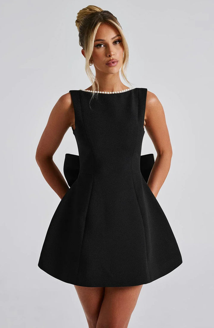 Short Dress with Decorative Back Bow for Women