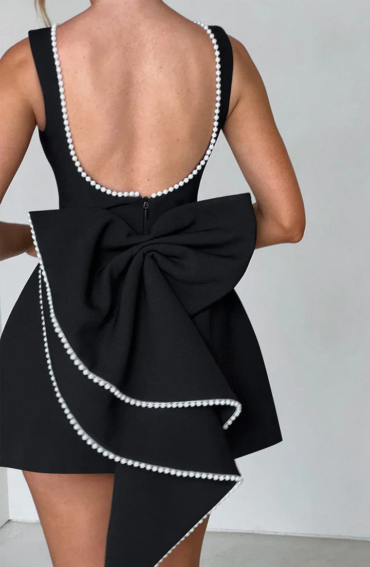 Short Dress with Decorative Back Bow for Women