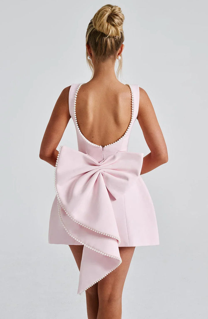 Short Dress with Decorative Back Bow for Women