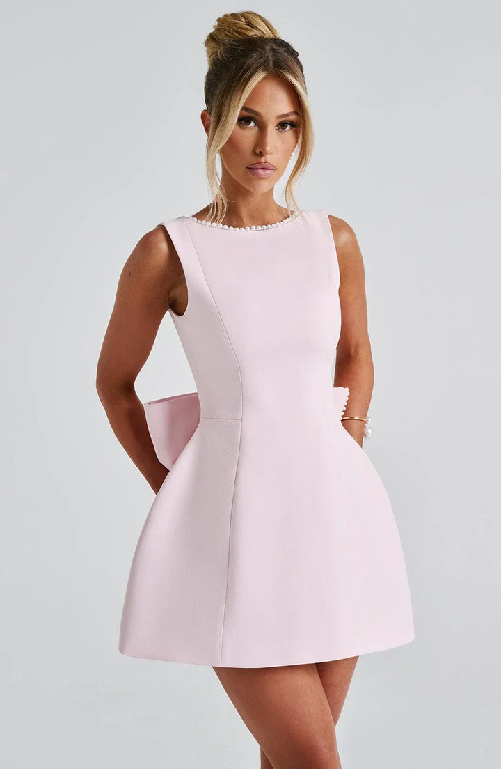 Short Dress with Decorative Back Bow for Women