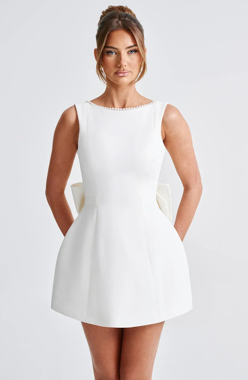 Short Dress with Decorative Back Bow for Women