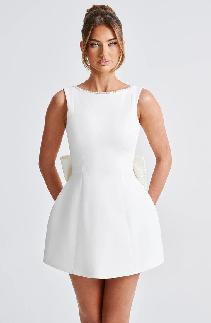 Short Dress with Decorative Back Bow for Women