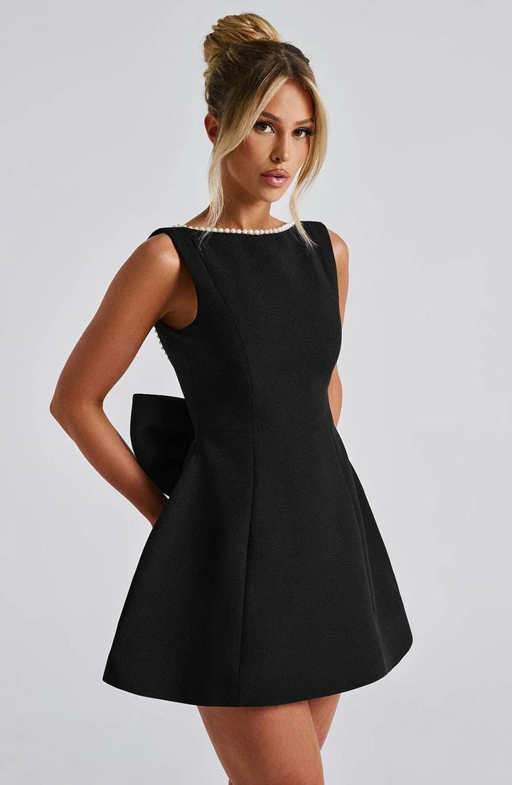 Short Dress with Decorative Back Bow for Women