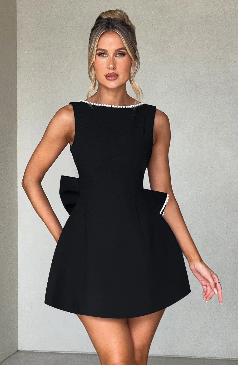 Short Dress with Decorative Back Bow for Women