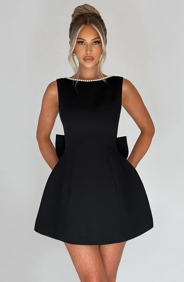 Short Dress with Decorative Back Bow for Women