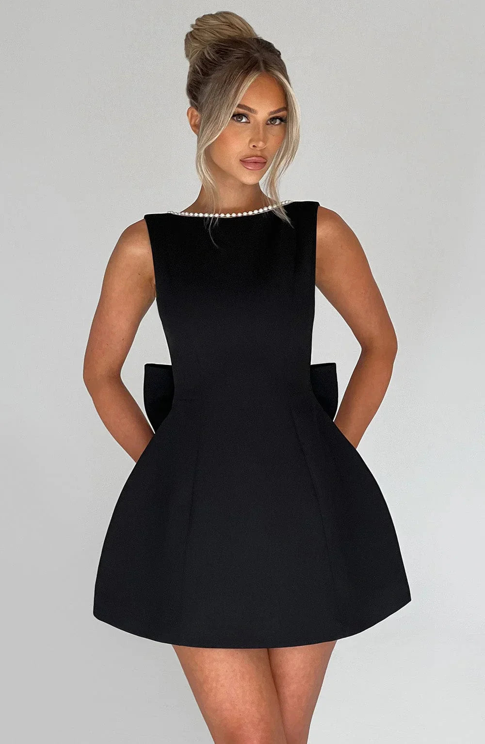 Short Dress with Decorative Back Bow for Women