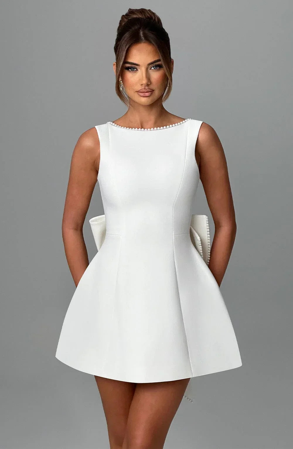 Short Dress with Decorative Back Bow for Women