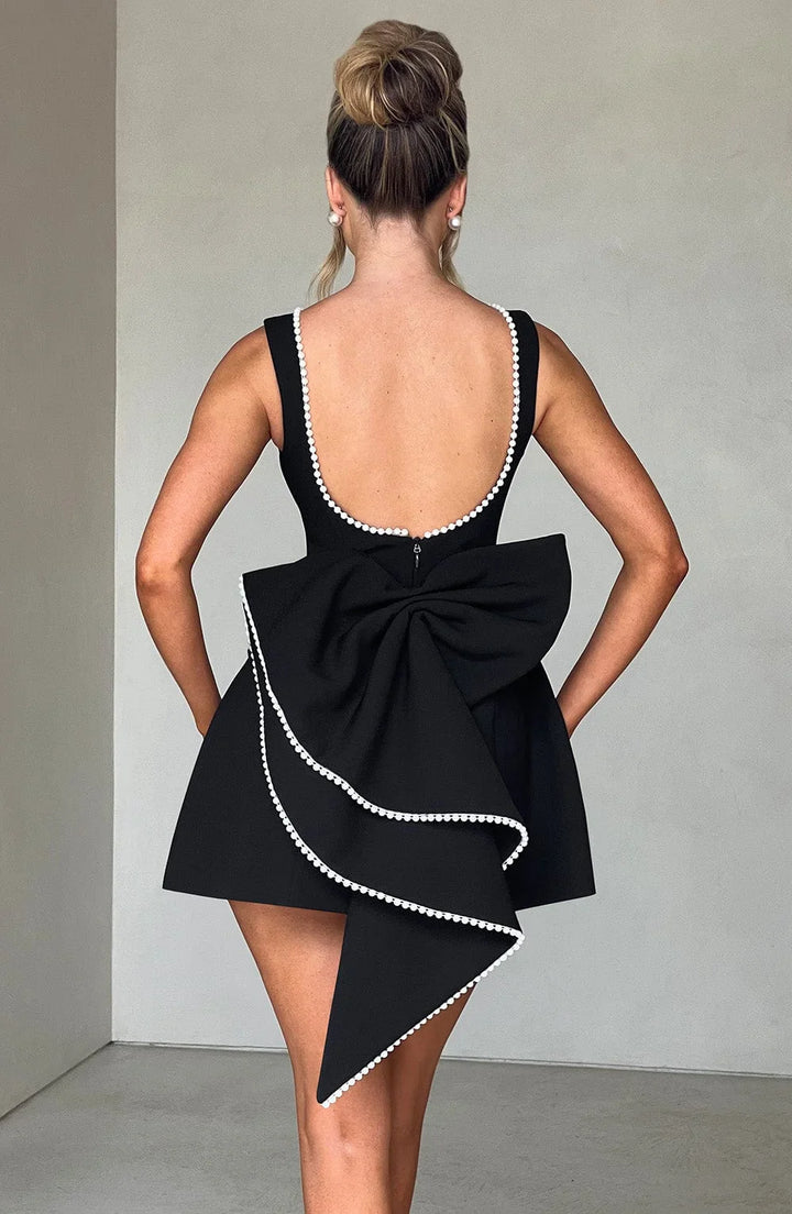 Short Dress with Decorative Back Bow for Women