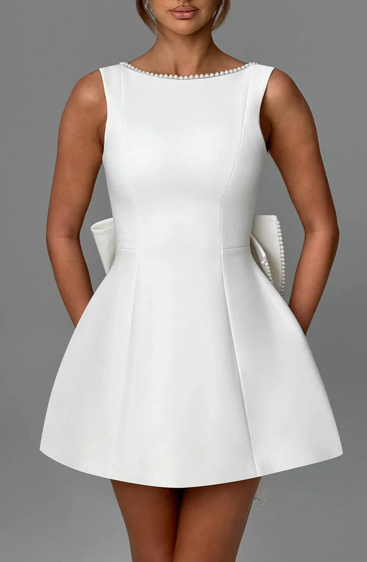 Short Dress with Decorative Back Bow for Women