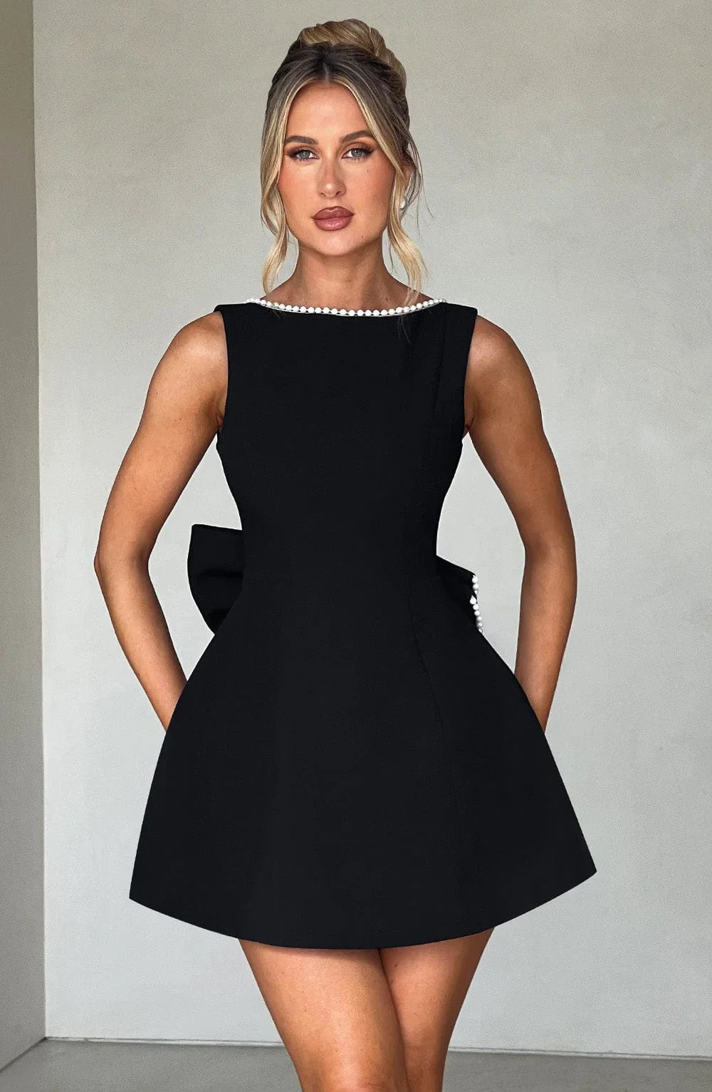 Short Dress with Decorative Back Bow for Women