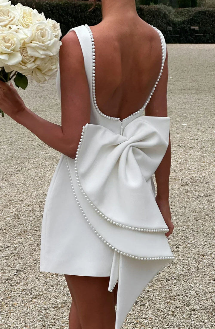 Short Dress with Decorative Back Bow for Women