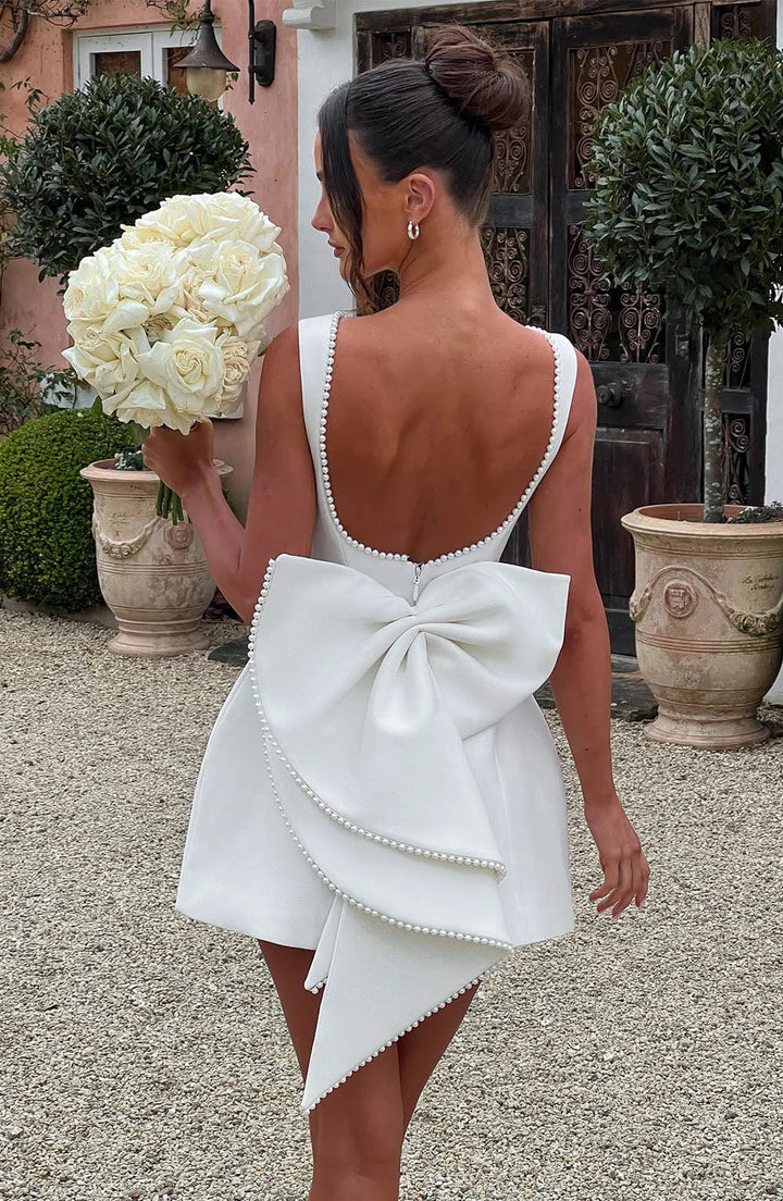 Short Dress with Decorative Back Bow for Women