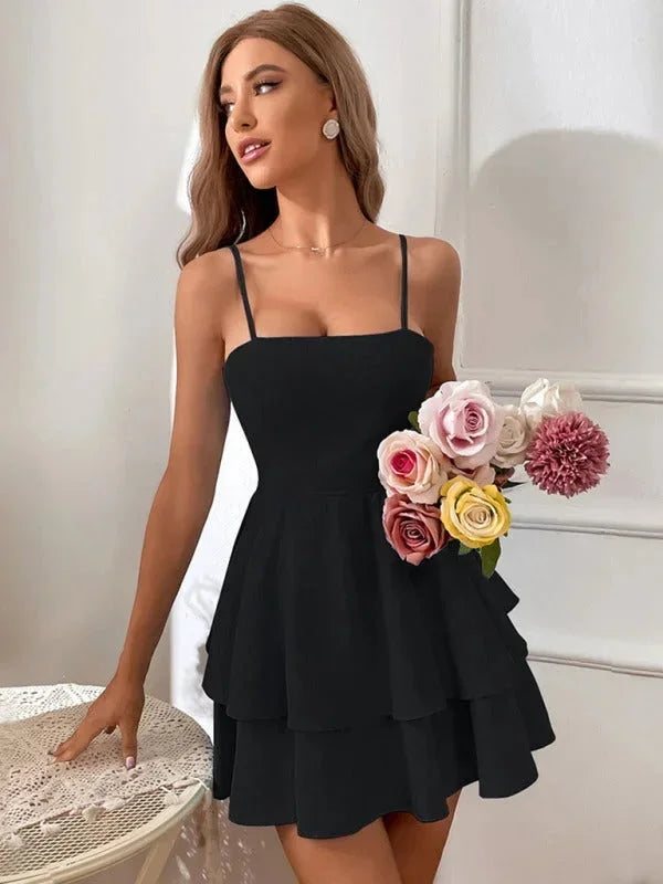 Short Women's Ruffle Dress with Adjustable Straps