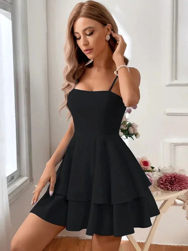 Short Women's Ruffle Dress with Adjustable Straps