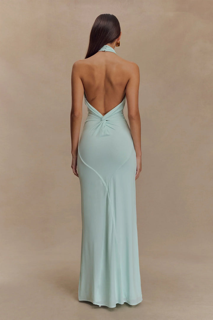 Long Mint Green Backless Dress for Women