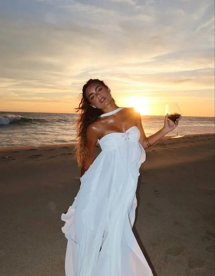 Strapless Long Dress for Women with Floral Details