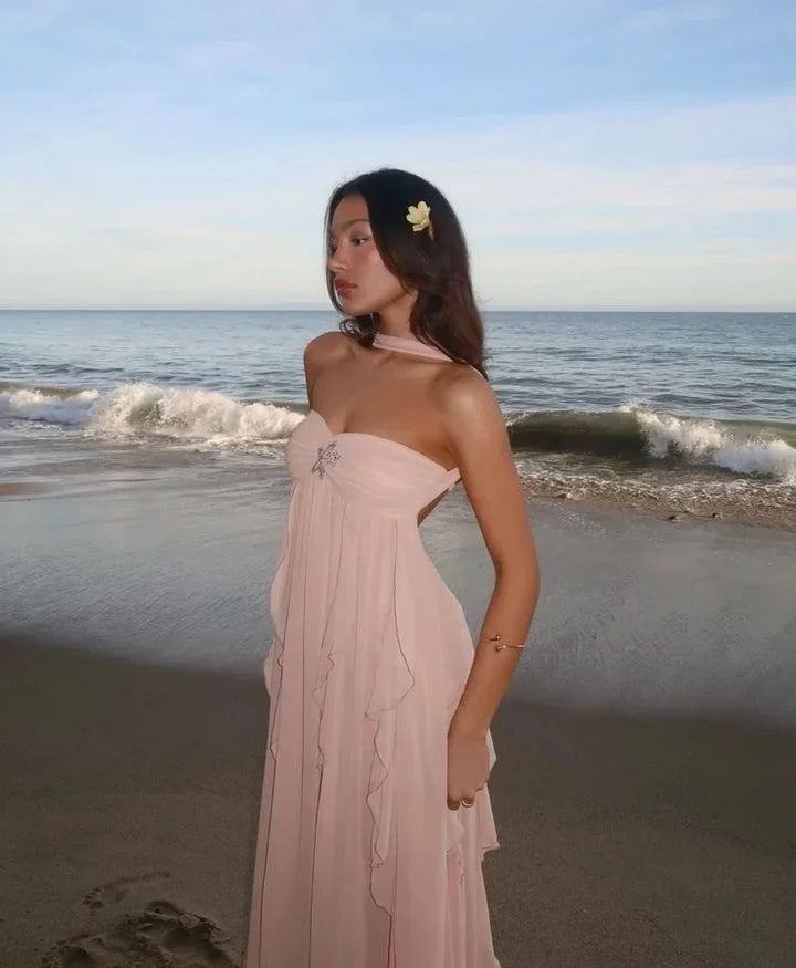 Strapless Long Dress for Women with Floral Details