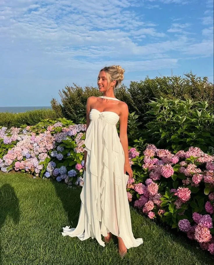 Strapless Long Dress for Women with Floral Details