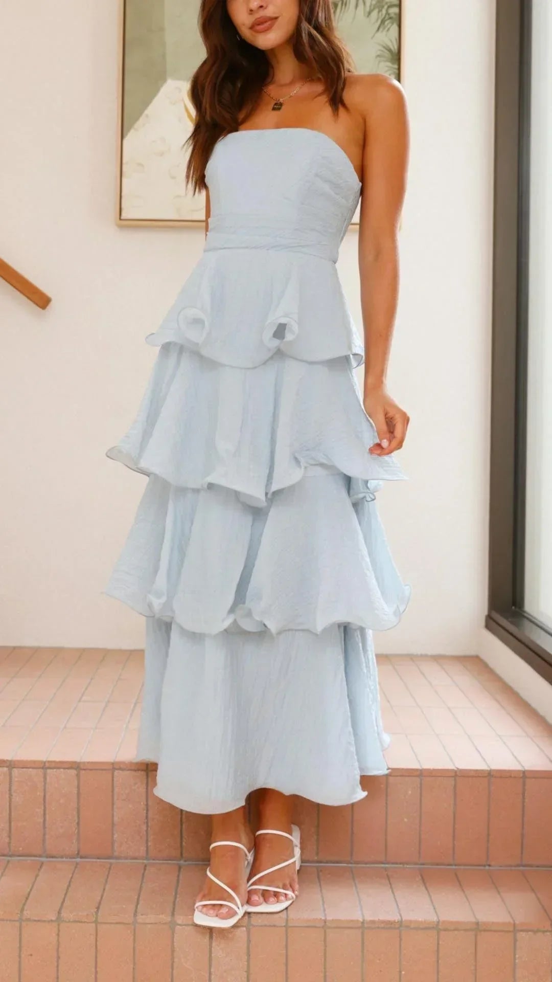 Strapless Ruffled Elegant Maxi Dress
