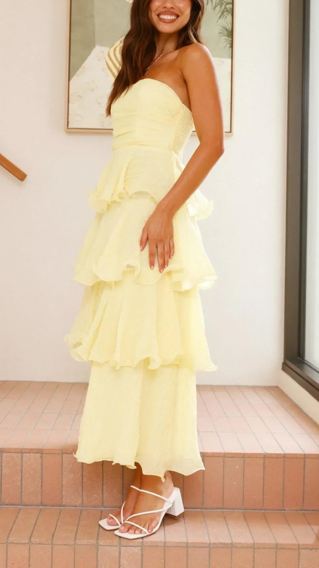 Strapless Ruffled Elegant Maxi Dress