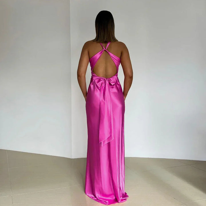 Maxi Dress for Women with Crossover Neckline and Backless Design