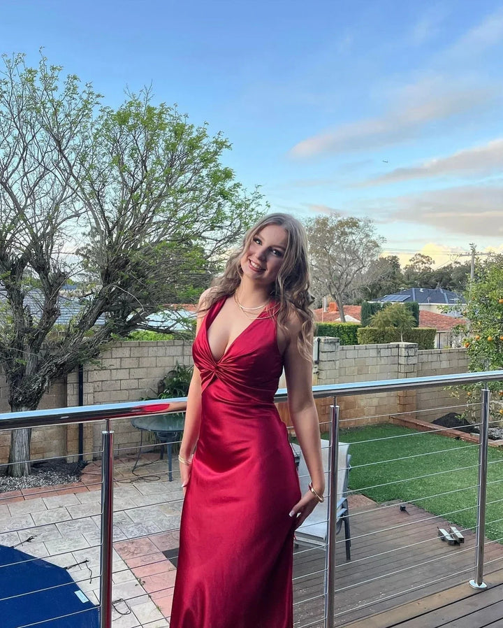 Maxi Dress for Women with Crossover Neckline and Backless Design