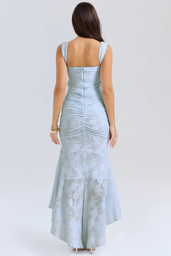 Mid-length floral pattern women's dress with wide straps