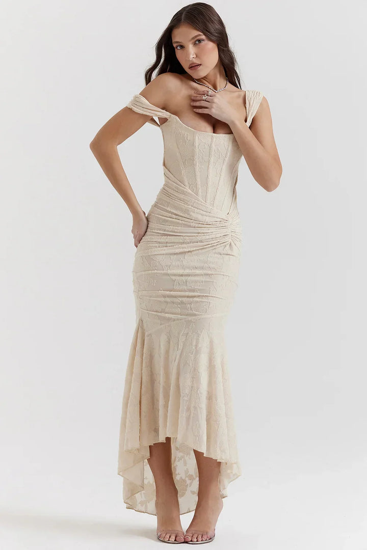 Mid-length floral pattern women's dress with wide straps