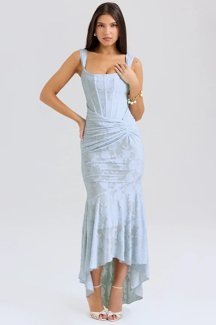 Mid-length floral pattern women's dress with wide straps