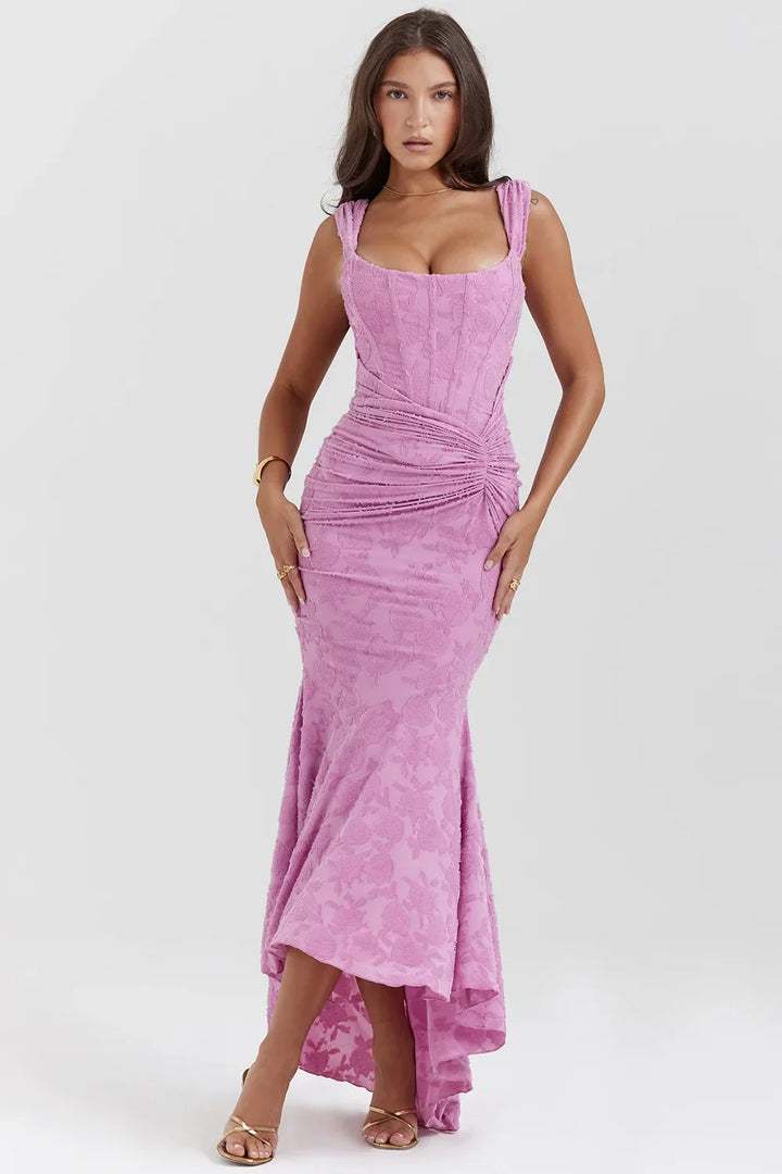 Mid-length floral pattern women's dress with wide straps