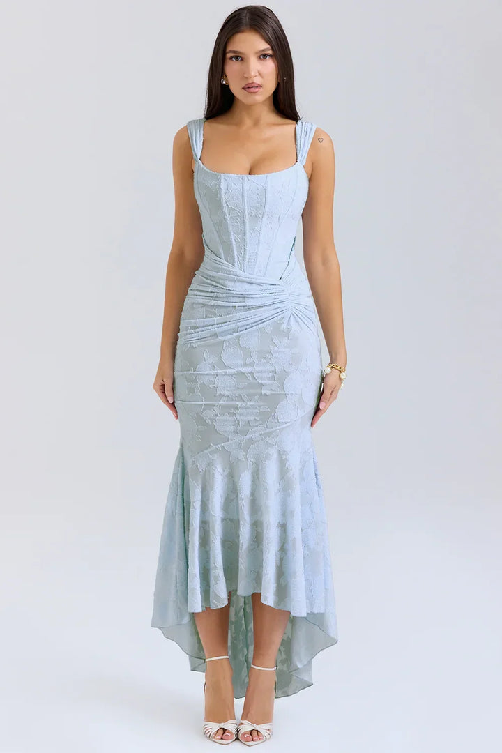 Mid-length floral pattern women's dress with wide straps