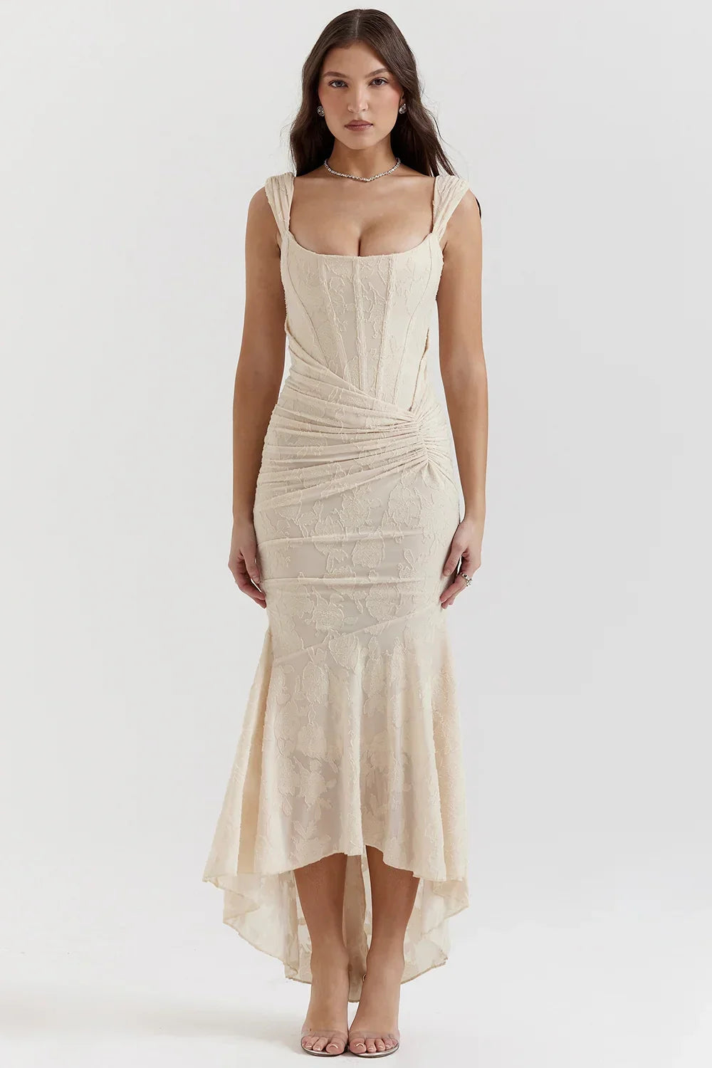 Mid-length floral pattern women's dress with wide straps