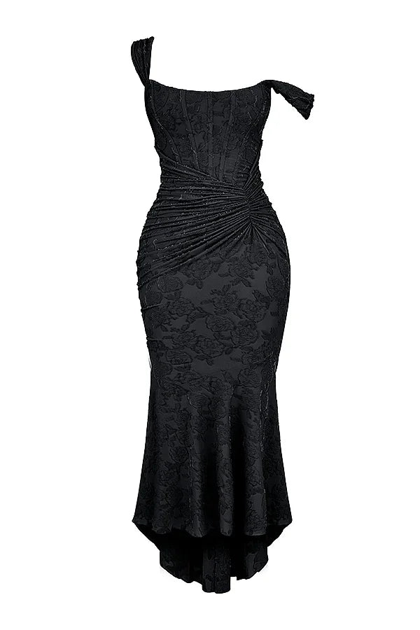 Mid-length floral pattern women's dress with wide straps