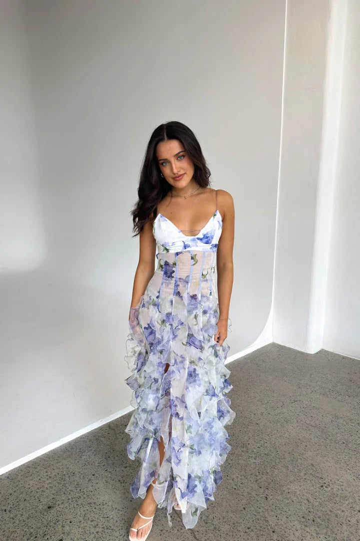 Long Ruffled Dress with Corset for Women