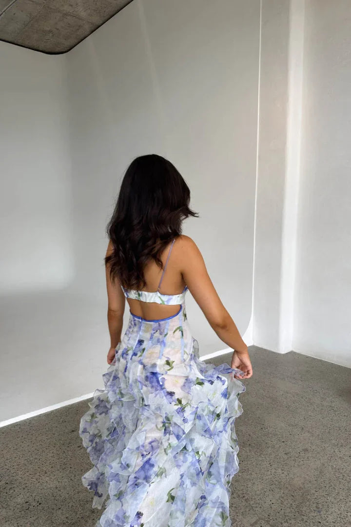 Long Ruffled Dress with Corset for Women