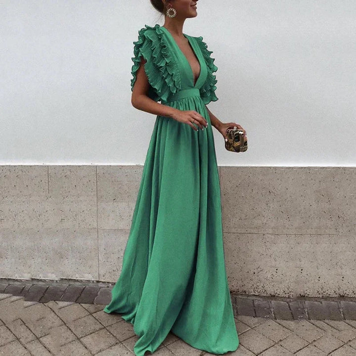 Women's Flowy Dress Ruffled Plunging Neckline